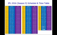 IPL 2016 Time table and schedule (season-9)
